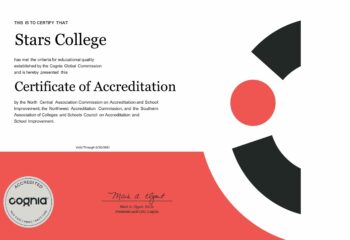 Cognia Accreditation Certificate awarded to Stars College, valid through June 30, 2031