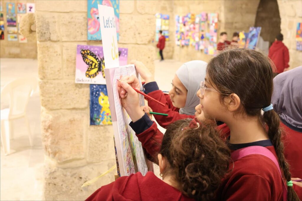 Stars College students visiting Qalaat Saida (Sidon Sea Castle) during an educational trip.