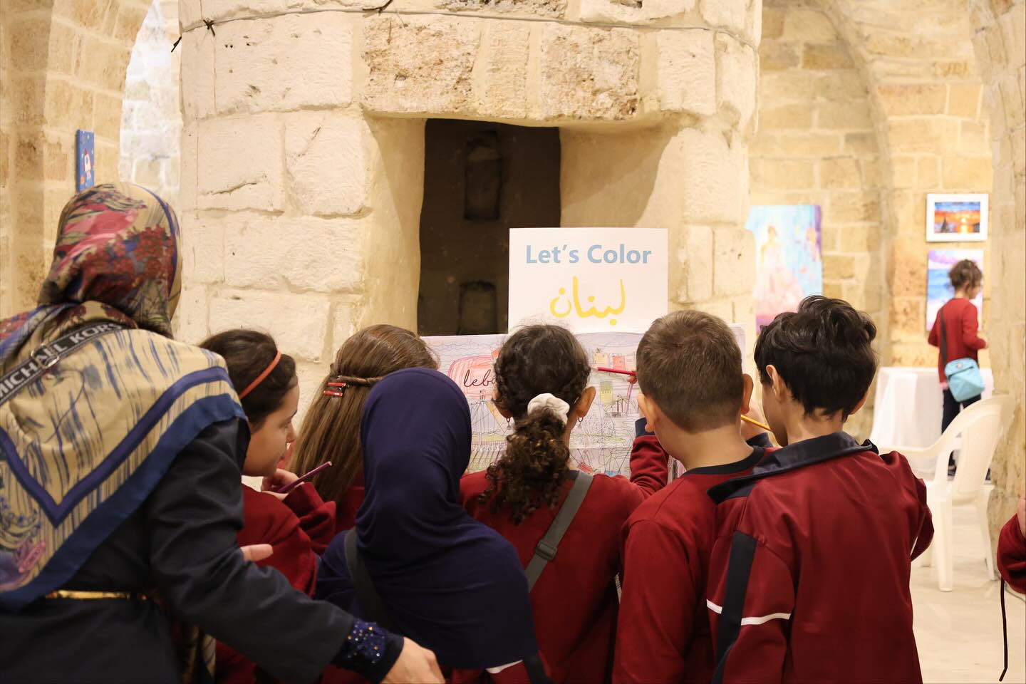 Stars College students visiting Qalaat Saida (Sidon Sea Castle) during an educational trip.
