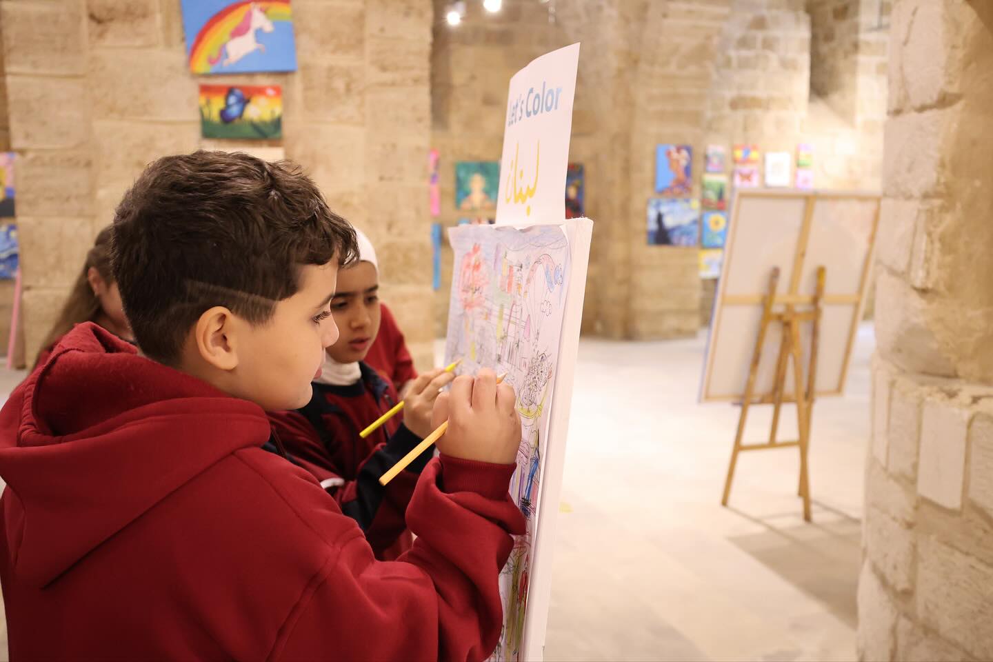 Stars College students visiting Qalaat Saida (Sidon Sea Castle) during an educational trip.