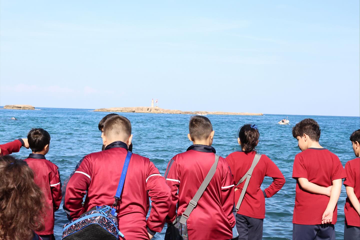 Stars College students visiting Qalaat Saida (Sidon Sea Castle) during an educational trip.