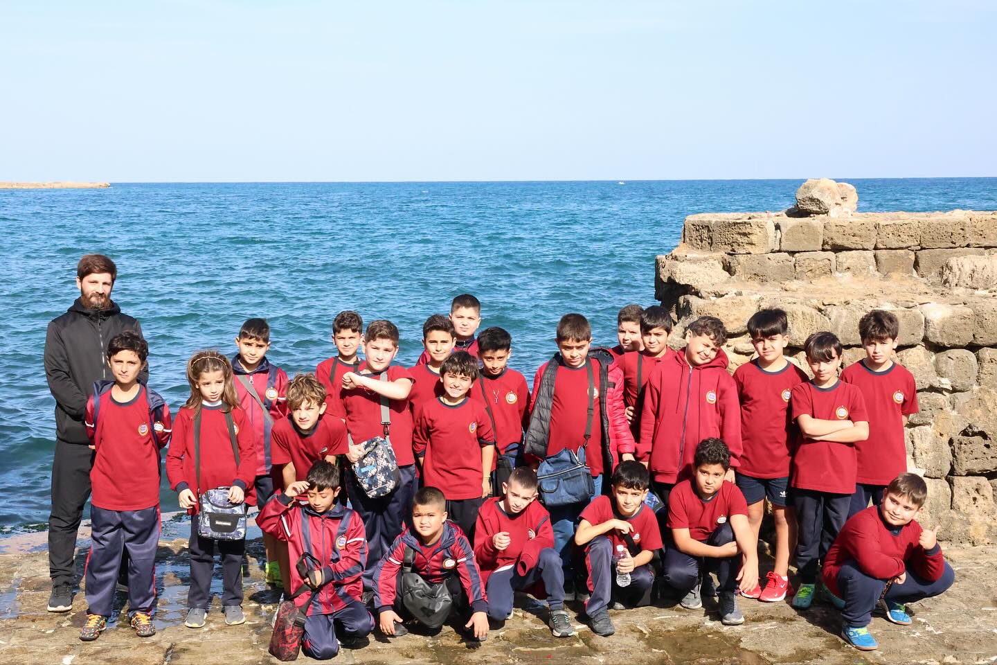 Stars College students visiting Qalaat Saida (Sidon Sea Castle) during an educational trip.